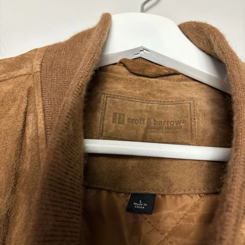 Croft and Barrow Leather Bomber Full Zip Brown Jacket Men's‎ Large